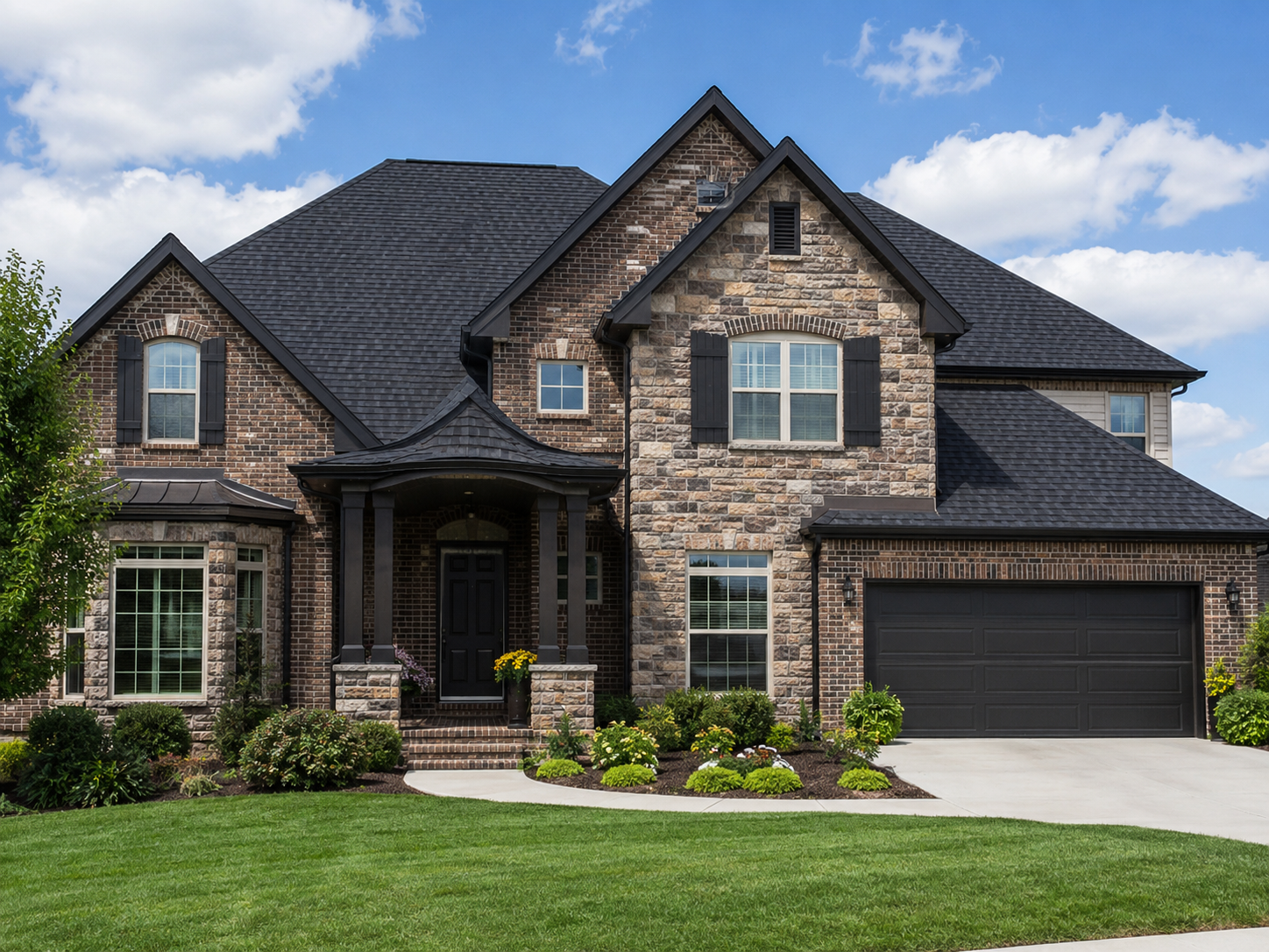 Example of a roof replacement on a large brick home